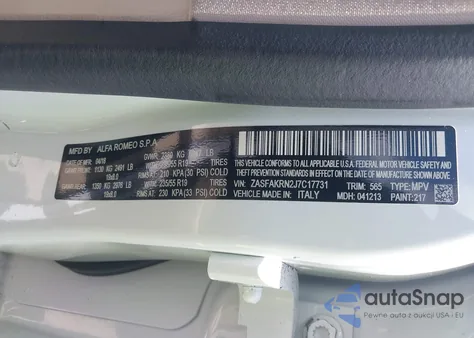 2018 Alfa Romeo Stelvio Ti Lusso Awd from USA, damaged, VIN ZASFAKRN2J7C17731